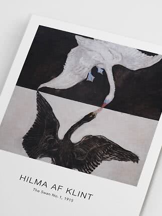 Konstposter med två svanar, en vit och en svart, ur Hilma af Klints The Swan No. 1, 1915