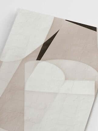 Abstrakt kunsttryk med bløde geometriske former i beige, creme og sort