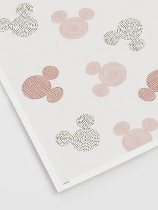 Weißes Poster mit Mickey-Mouse-förmigen Mustern in Rosa und Grau aus Punkten und Kreisen