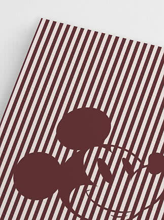 Abstraktes Poster mit dunkelroten Streifen und Blumensilhouetten auf weißem Hintergrund