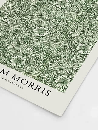 Plakat med tæt grønt blomster- og bladmønster på cremefarvet baggrund
