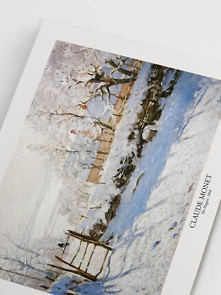 Affiche du paysage d’hiver de Monet avec neige, arbres et petit pont près d’un ruisseau