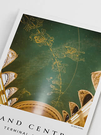 Affiche du plafond vert de Grand Central Terminal avec constellations dorées