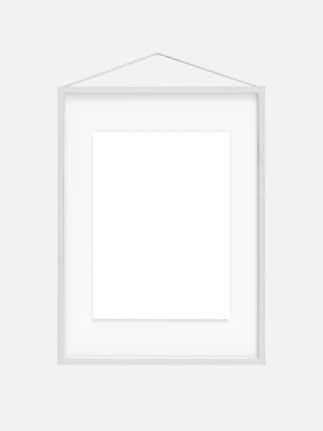 White picture frame with blank white sheet and hanging cord