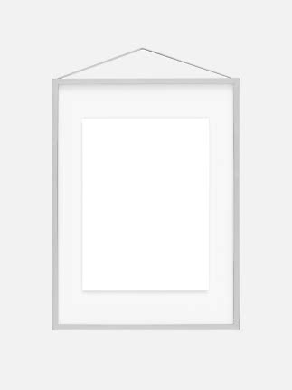 White picture frame with mat border and hanging cord