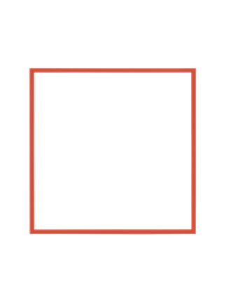 Cornice quadrata in rosso vista frontalmente, con un passepartout bianco che incornicia l’apertura