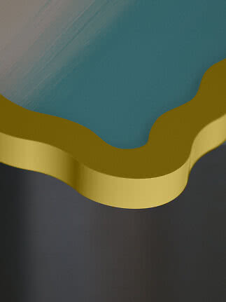 Close-up of a wavy layered surface in blue, yellow and dark gray