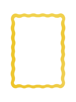 Yellow decorative picture frame with wavy edges and empty center