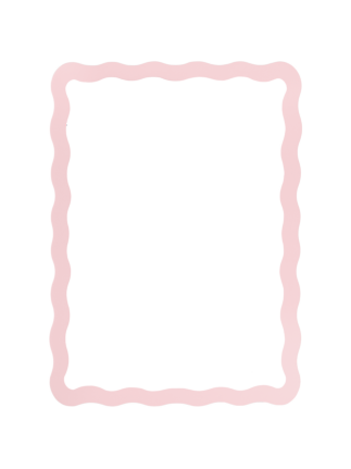 Pink memo board with wavy border and black hanging cord at the top