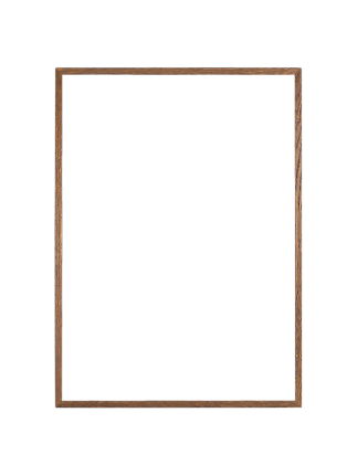 Rectangular wall mirror with brown wooden frame, front view