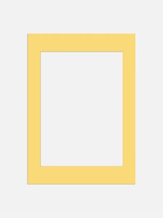 Yellow rectangular mat frame with large opening on a light background