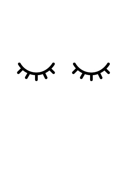 Grafisches Motiv mit zwei geschlossenen Augen und Wimpern in Schwarz auf weißem Hintergrund