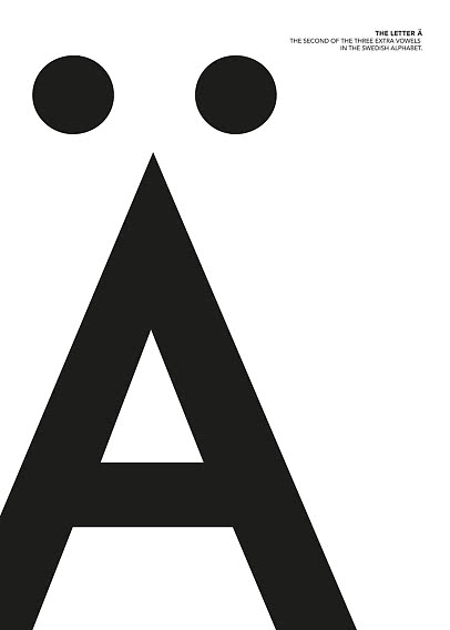 Minimalist poster with large black letter Ä on white background and small text at the top.