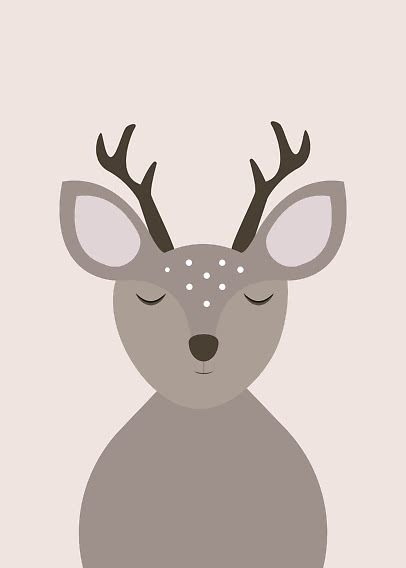 Minimalistische Illustration eines schlafenden Hirsches mit Geweih auf hellbeigem Hintergrund