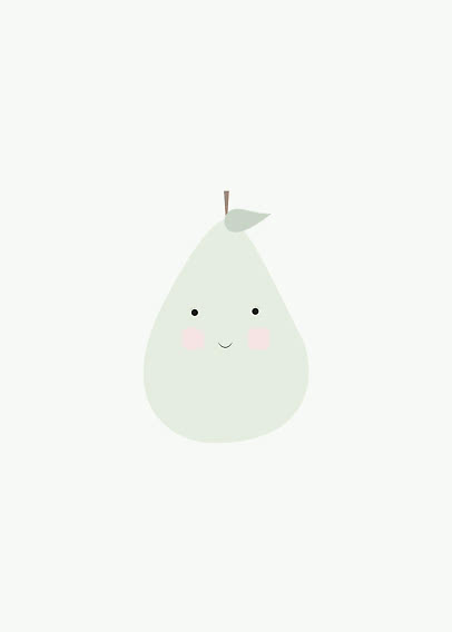 Sød, minimalistisk pæreillustration med ansigt på hvid baggrund