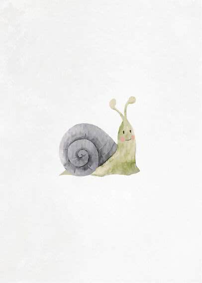 Watercolor illustration of a cute green snail with a gray shell on a white background