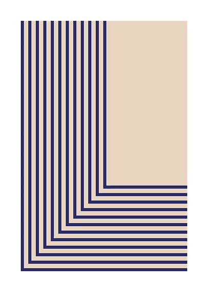 Abstract beige design with dark blue stripes in a geometric stepped pattern