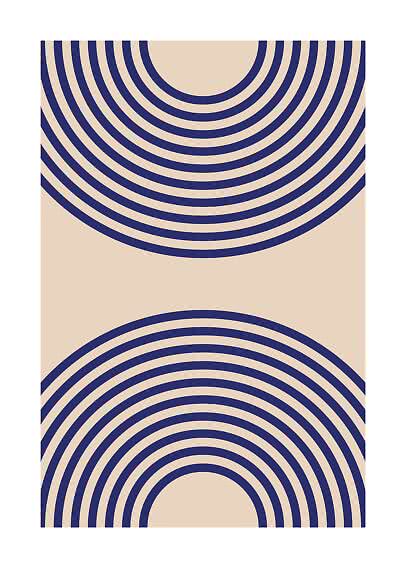 Motivo astratto con archi concentrici blu scuro su sfondo beige