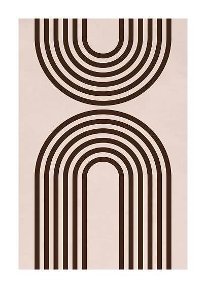 Abstract poster with brown curved lines in a mirrored pattern on a light pink background