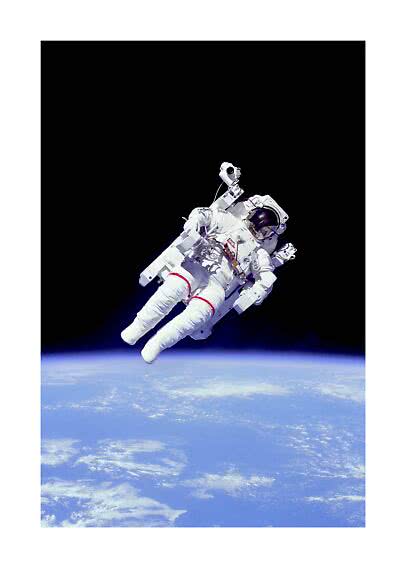 Astronaut floating in space above Earth’s blue horizon