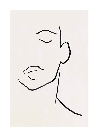 Minimalistisk stregtegning af et ansigt i profil på beige baggrund