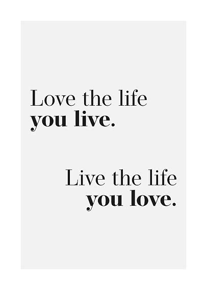 Typographic poster with the quote "Love the life you live. Live the life you love." on light gray background