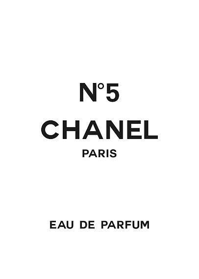 Text design with Chanel N°5 Paris Eau de Parfum in black on a white background