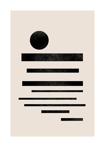 Poster astratto con cerchio nero e linee nere orizzontali su sfondo beige