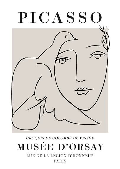 Picasso poster with minimalist line drawing of a face and dove, Musée d'Orsay, Paris