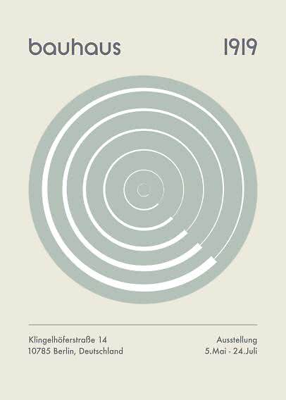 Bauhaus-Plakat von 1919 mit konzentrischen Kreisen und Ausstellungsangaben für Berlin.
