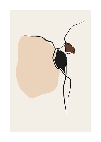 Abstract line art poster with beige, black and brown shapes on a light background