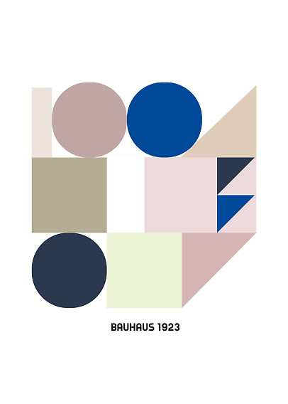Abstrakt Bauhaus 1923-affisch med cirklar, kvadrater och trianglar i dämpade färger
