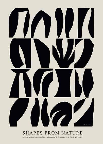 Abstract poster with black organic shapes on a beige background and the text "Shapes From Nature"