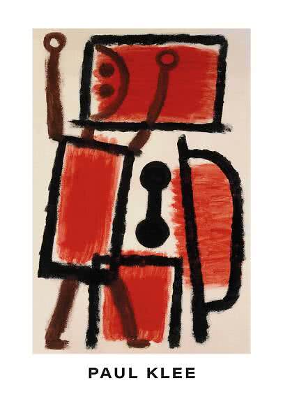 Affiche abstraite de Paul Klee avec formes rouges et contours noirs sur fond clair