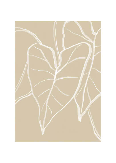 Motivo botanico astratto con contorni di foglie bianche su sfondo beige