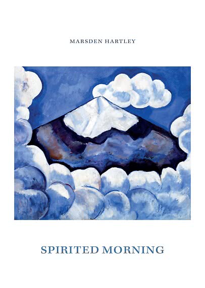 Poster con dipinto di una montagna innevata circondata da nuvole bianche su cielo blu