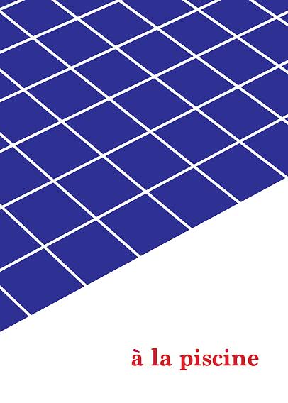 Graphic design of blue tiles on a white background with red "à la piscine" text at the bottom