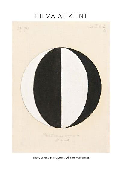 Abstraktes Hilma af Klint-Poster mit schwarz-weißer ovaler Form auf hellem Hintergrund