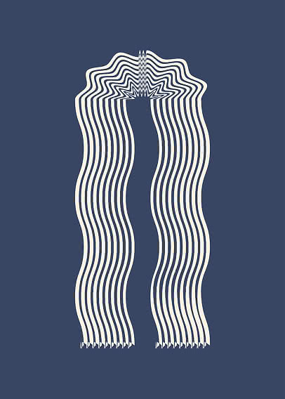 Motivo astratto con linee ondulate color crema su sfondo blu