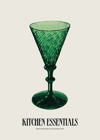 Illustration av ett grönt texturerat sherryglas med fot på ljus bakgrund