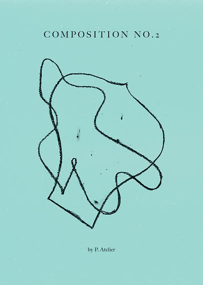 Abstraktes Poster mit schwarzen geschwungenen Linien auf hellblauem Hintergrund und Text "Composition No. 2"