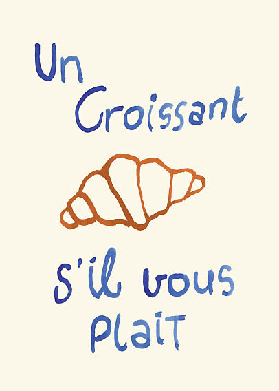 Handgezeichneter Croissant mit französischem Text auf hellem Hintergrund