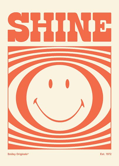 Affiche graphique avec le texte SHINE et un smiley orange sur fond crème