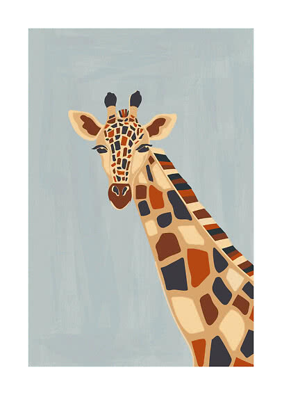Illustration stylisée d’une girafe au long cou sur fond bleu clair