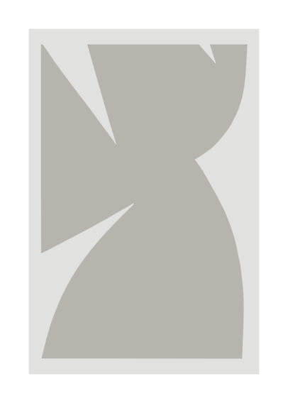 Abstraktes Poster mit großen grauen geometrischen Formen auf hellem Hintergrund