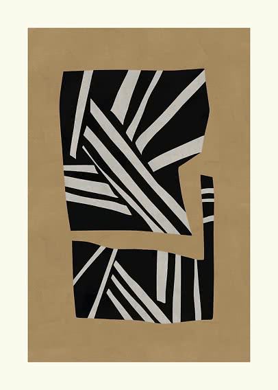 Abstract black and white geometric pattern on a beige background
