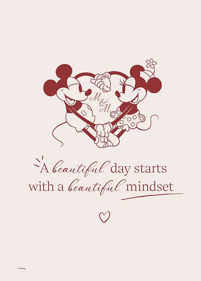 Disney-Poster mit Micky und Minnie Maus in einem Herz und Spruch über einen schönen Tag und Mindset