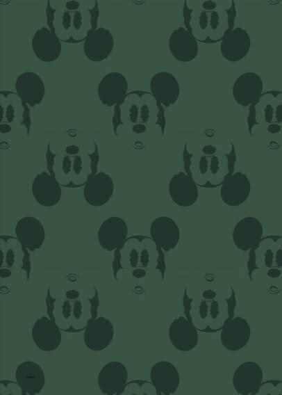 Grünes Muster mit Mickey-Mouse-Gesichtern in dunklen Silhouetten