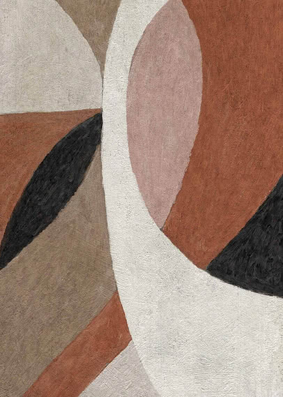 Decorazione da parete astratta con forme curve in beige, terracotta, rosa, nero e bianco panna