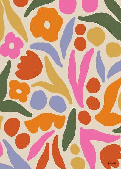 Abstrakt blomstermønster med farverige blade og former på lys beige baggrund
